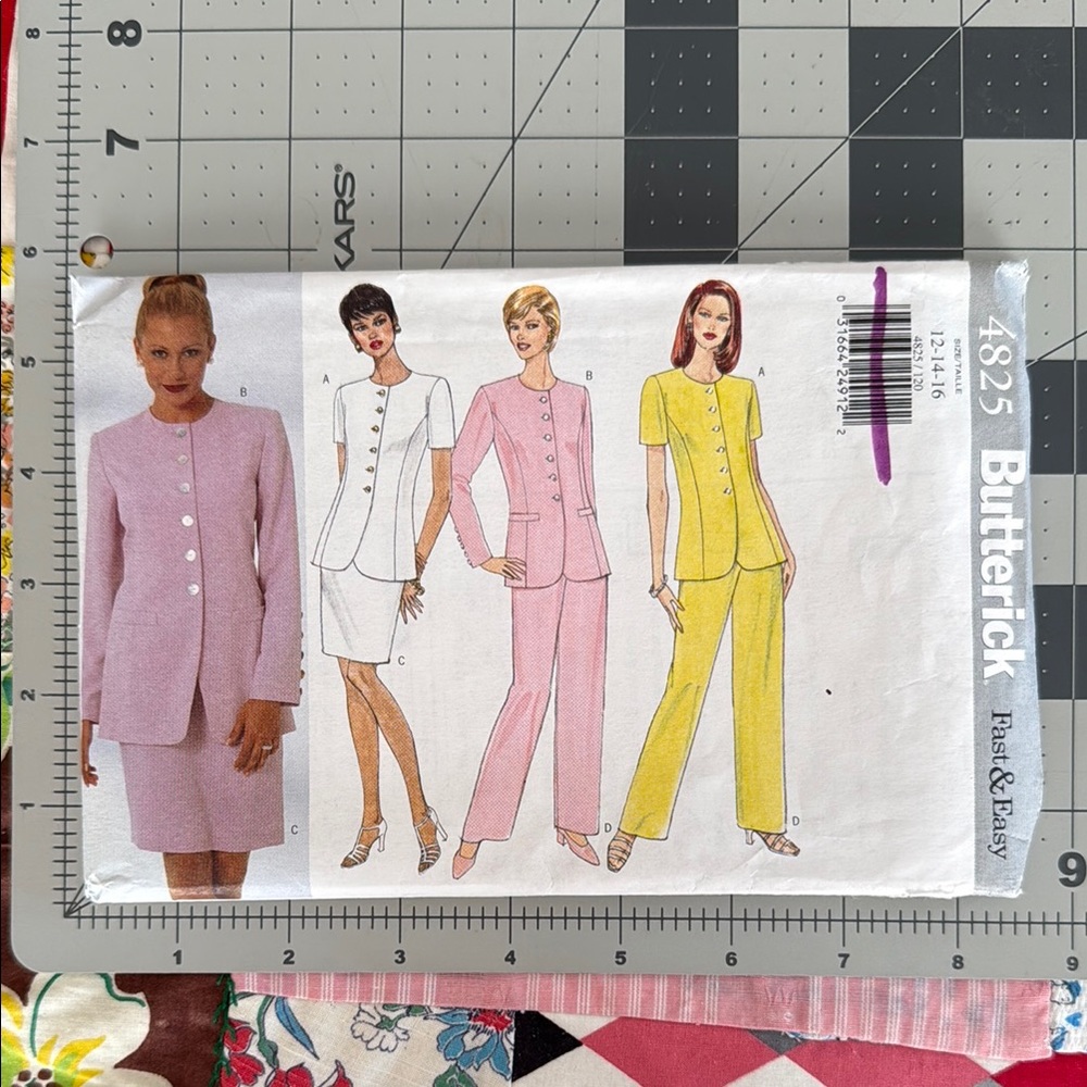 Butterick Sewing Pattern 4825, size 12-14-16, c1997 suits, top, skirt, pants